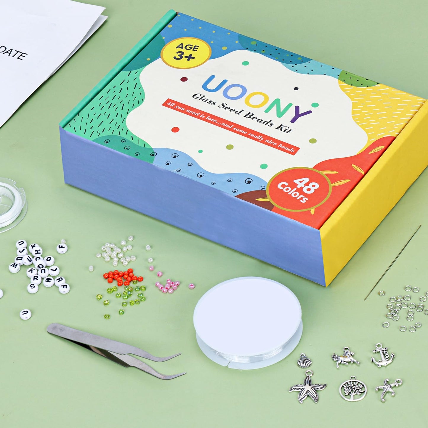 UOONY 16800pcs 48 Color Glass Seed Beads for Jewelry Making, 3mm Small Beads for DIY Projects