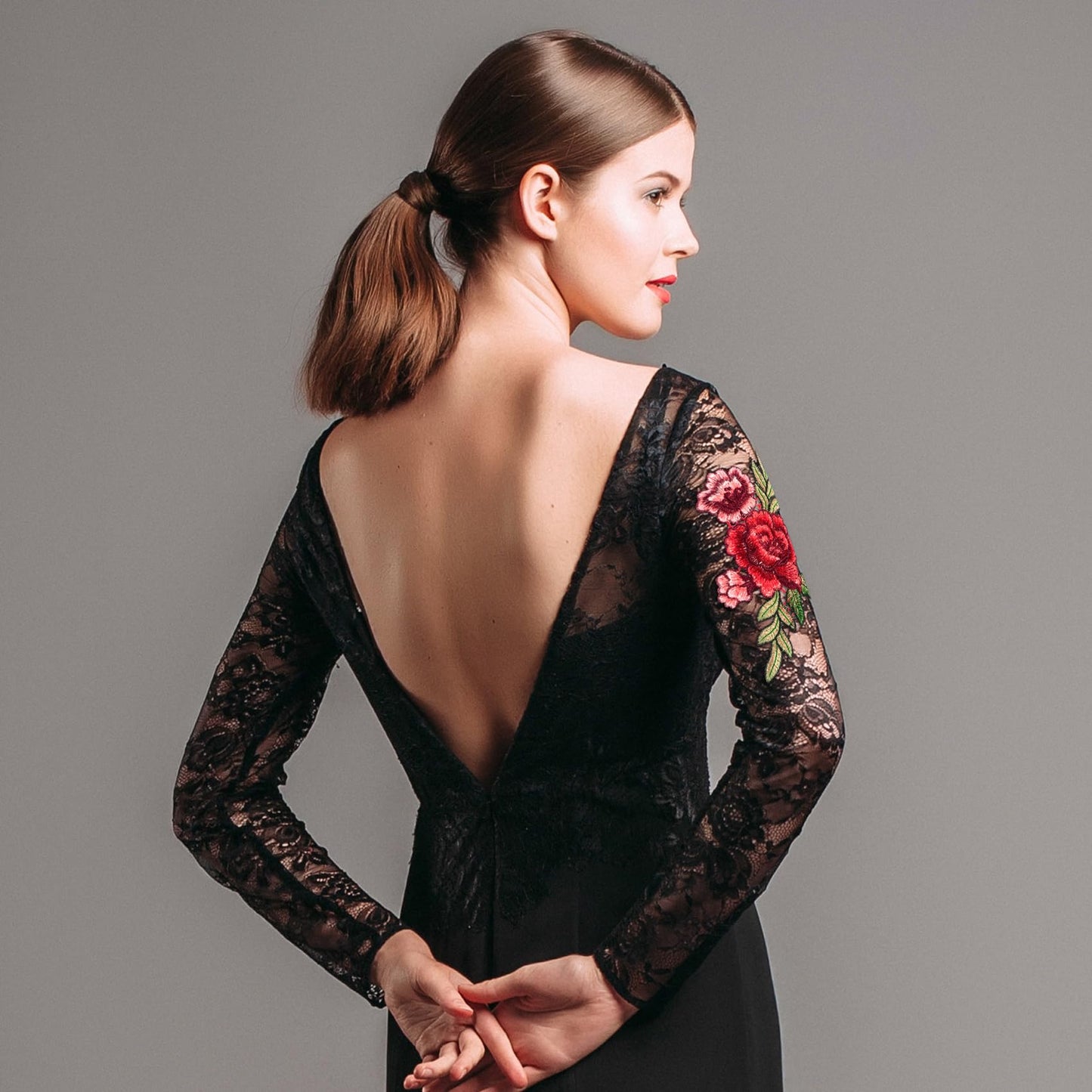 HINZIC 4pcs Peony Flower Embroidered Applique Sew Iron on Patches Bouquet Boho for Wedding Dress Clothes Jeans Hat Jackets Backpacks Bags Sweater Repairing Arts Craft Sew Making(Red)