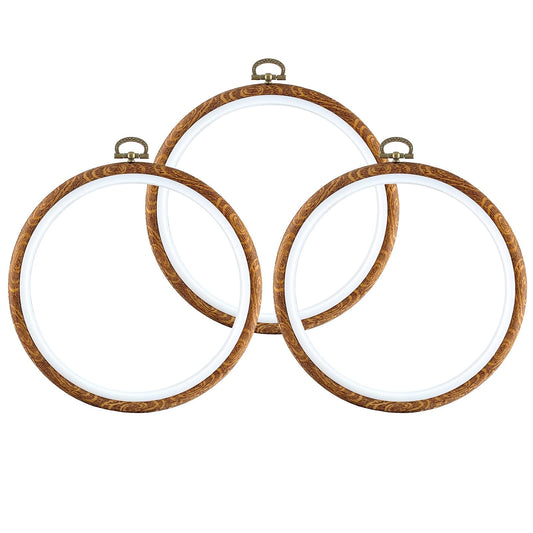 3 Pieces 6.7 Inch Embroidery Hoop Set Imitated Wood Display Frame Embroidery Hoops Circle Cross Stitch Hoop Ring for Art Craft Sewing and Hanging Ornaments Decor