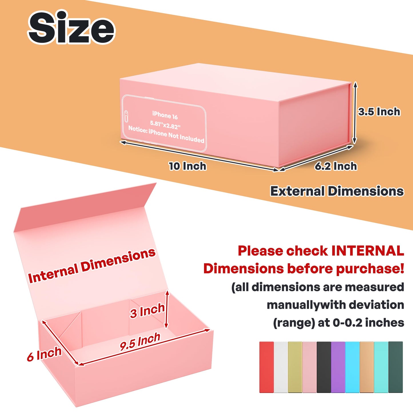 Pink Gift Box, 9.5x6x3'' Gift box for Presents with Lids Magnetic Closure Rectangle Collapsible for Bridesmaid Proposal Box, Wedding, Christmas, Halloween, Birthday Gift Packging