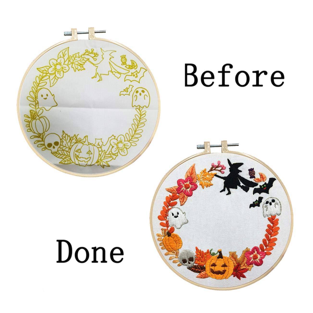 Nuberlic Embroidery Kits Cross Stitch Kit for Beginners Adults DIY Halloween Pumpkin Wreath Crafts