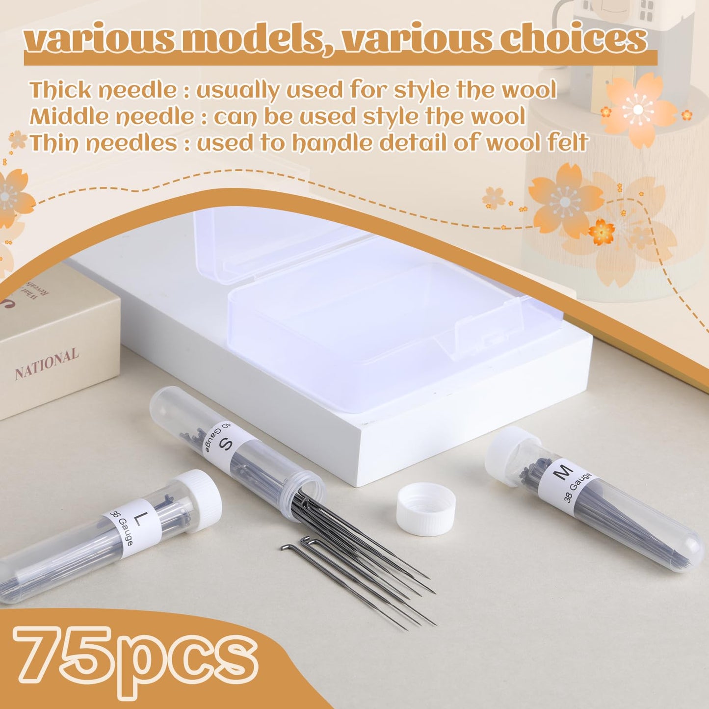 Needle Felting Needles, 89PCS Needle Felting Kits, Needle Felting Supplies,75 Wool Felting Needles, 3 Wooden Handle for Making Felt Animals Doll Painting Handicraft 36/38/40 Gauge
