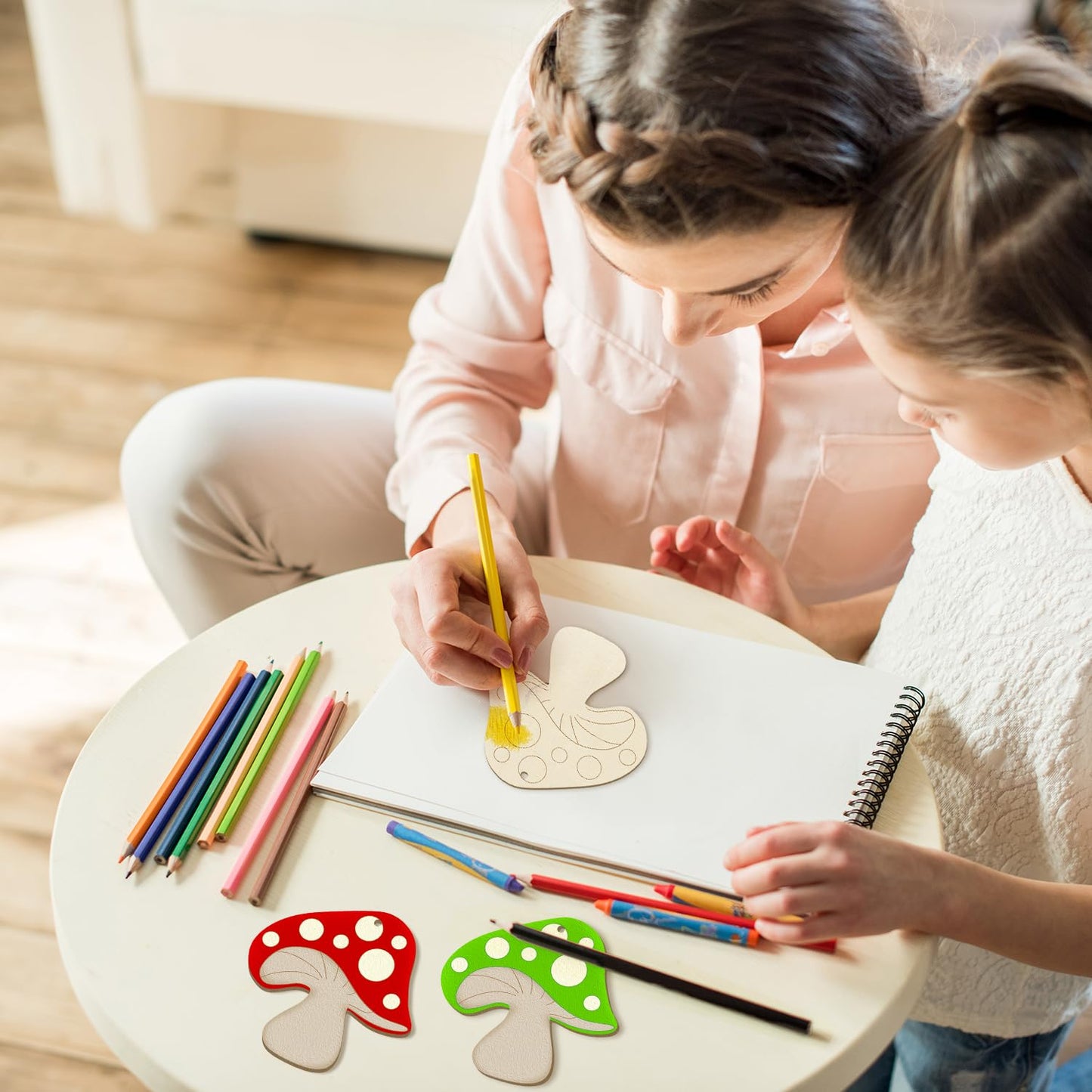 Wooden Spring Ornaments to Paint Mushroom Decoration Cutouts Unfinished 24PCS 3.5 x 3 inches, DIY Blank Unfinished Mushroom Wood Discs Ornament for Home Crafts Hanging Decoration