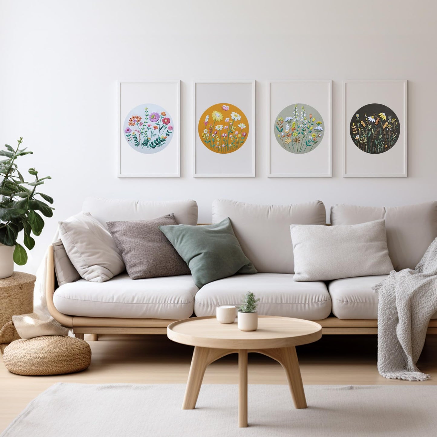 ETSPIL Embroidery Kit for Adults & Teens, 4-Pack Floral Samplers, 2 Adjustable Hoops, Pre-Printed Fabric, 17 Vibrant Threads, 16 Needles, Beginner-Friendly Stitch Guide & Video, DIY Craft Gift