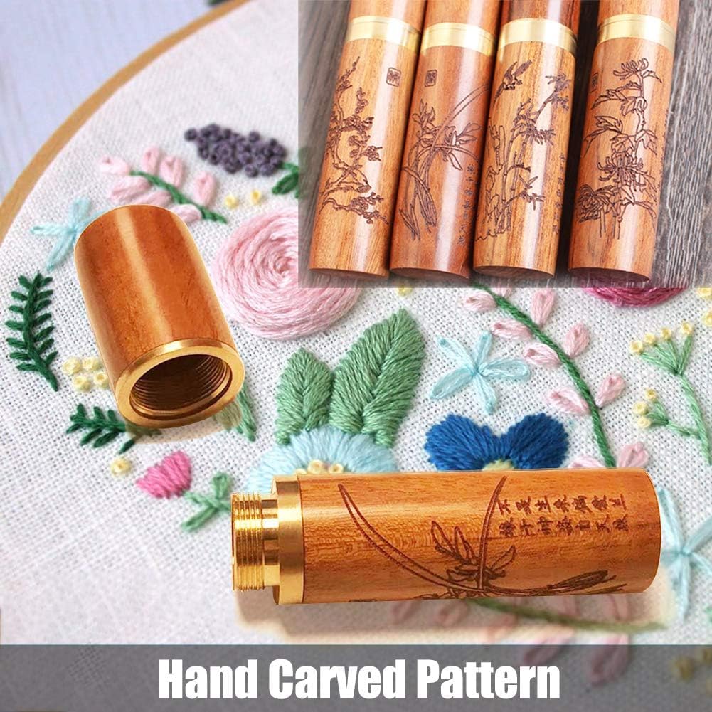 Self-Threading Needles, Sewing Needles, Needle Threader with Needle case Carving Pattern, Threaded from The top, Golden, 18 Pack