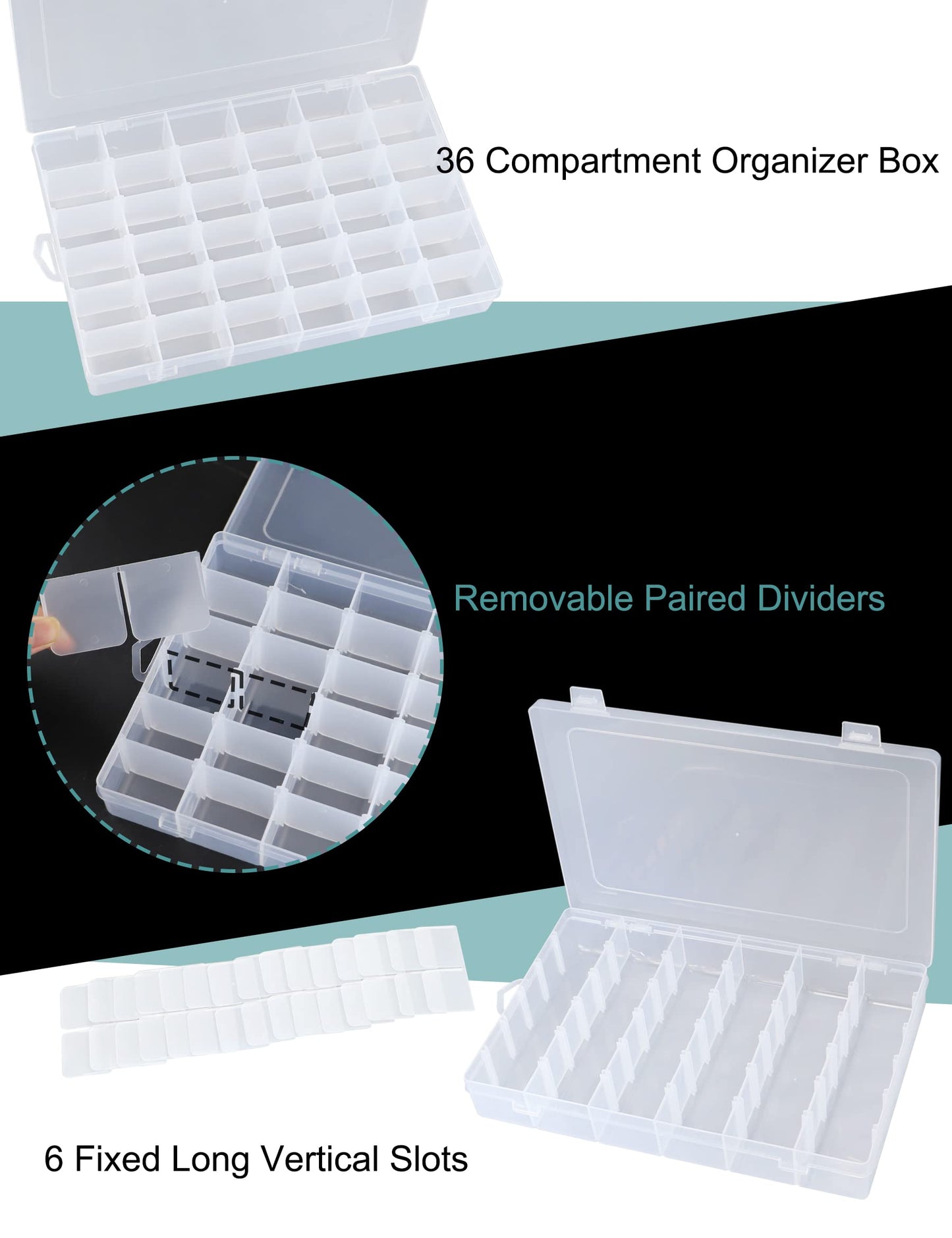 Avlcoaky Bead Organizer 2 Pack 3600 Tackle Box Organizer Clear Organizer Box 36 Grids Plastic Craft Organizer Jewelry Sewing Storage Box with Dividers