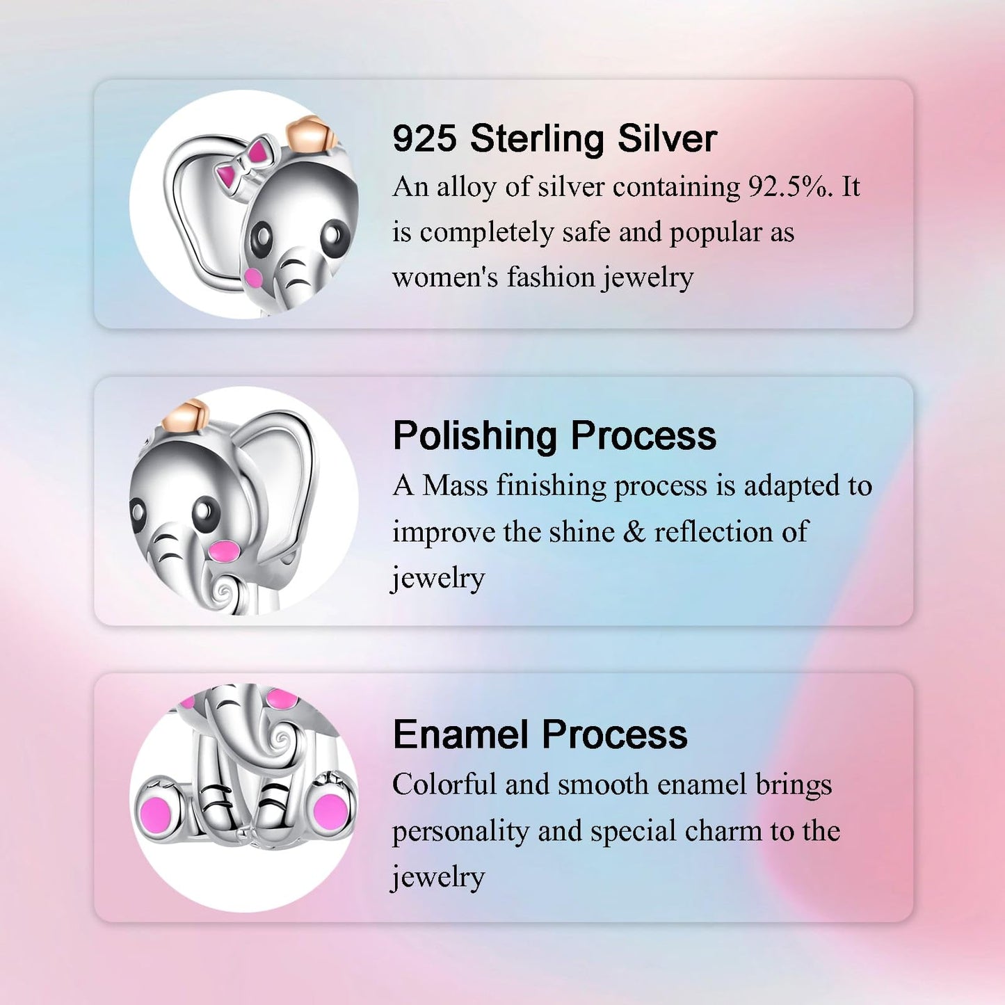 Alstade Cute Elephant Charm 925 Sterling Silver Charms fits Bracelets and Necklace Pendant Bead Charms Jewelry Present for Women Family Friends