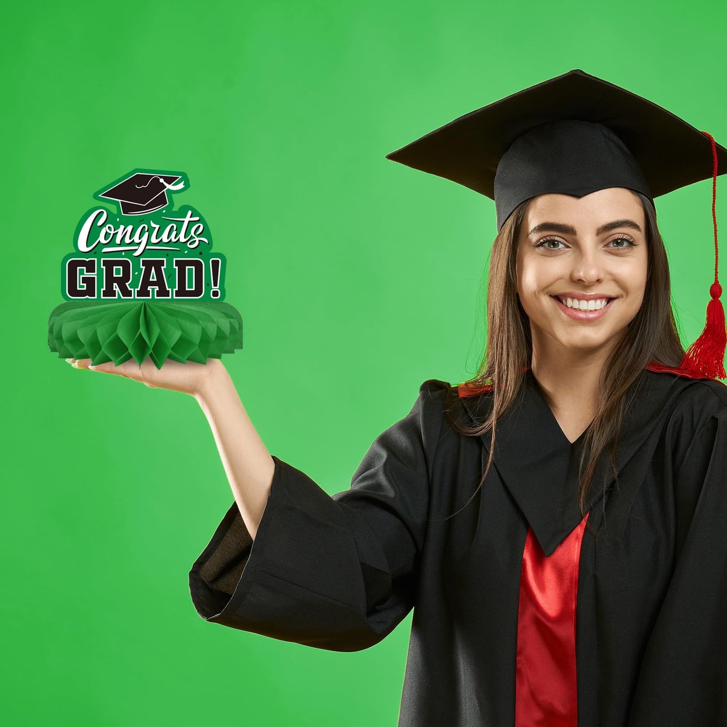 Gatherfun 9PCS Graduation Party Decorations Class of 2026 Congrats Grad Table Centerpiece Congratulate Graduation Honeycomb Table Toppers for Graduation Party Supplies(Green,Black