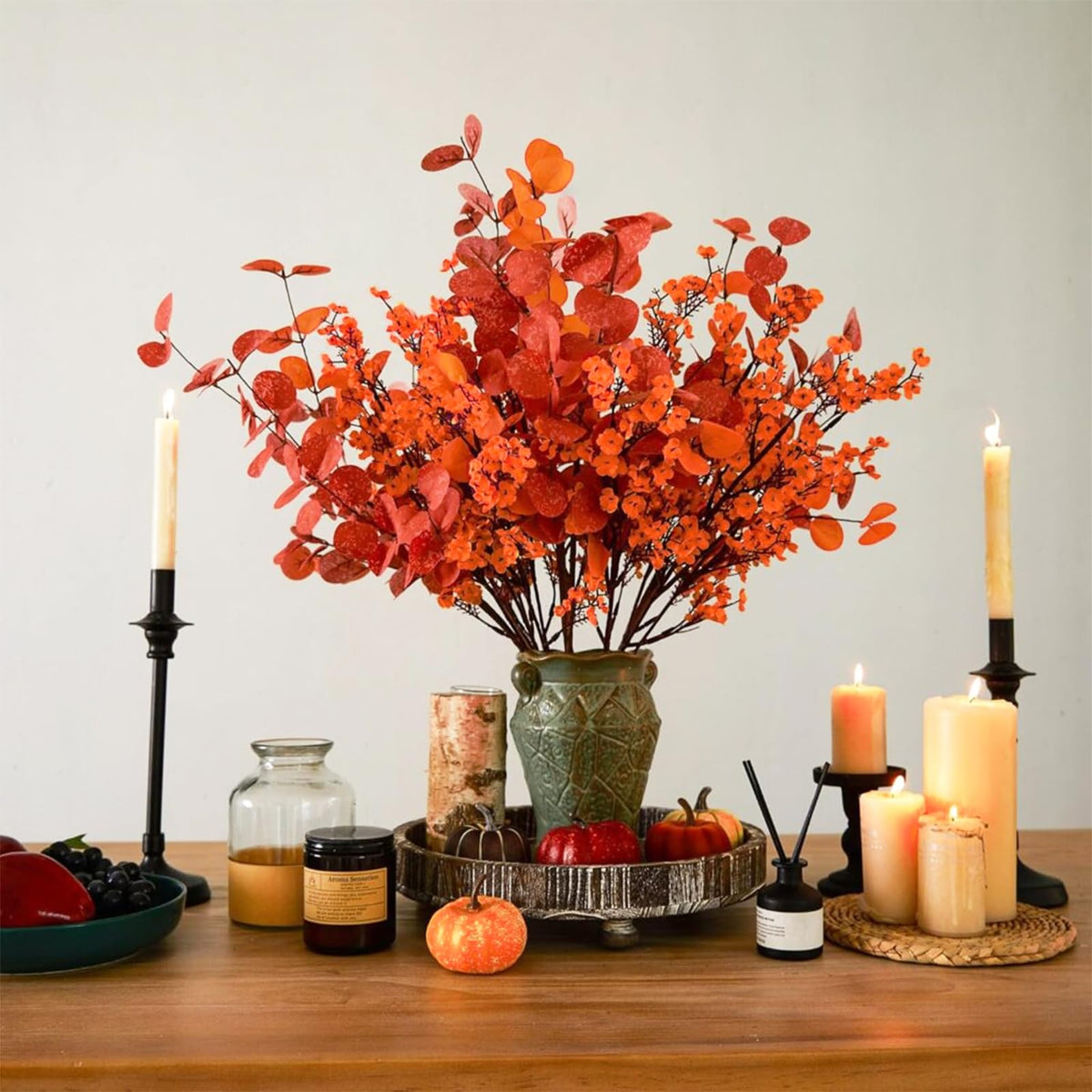 5 Pcs Fake Fall Flowers, Real Touch Babys Breath Artificial Flowers, Orange