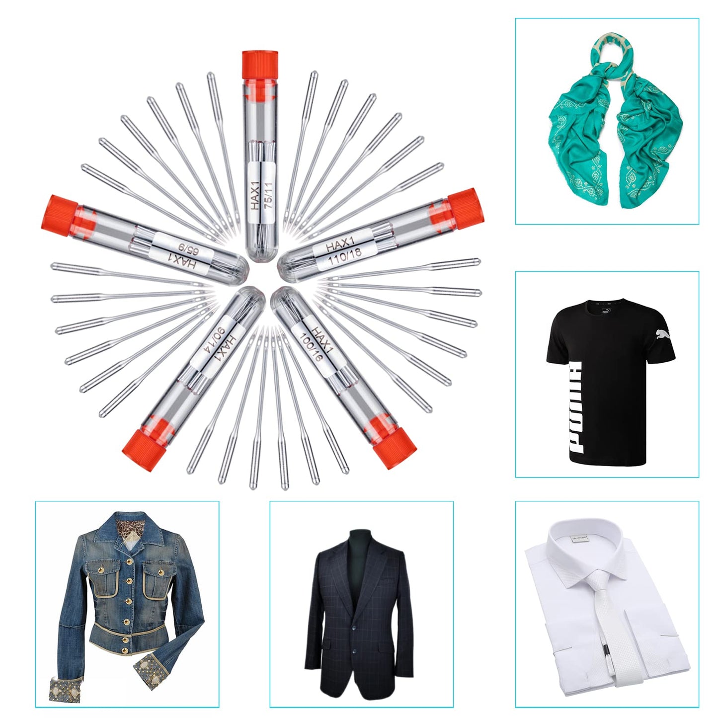 Sewing Machine Needles, 50 PCS Universal Sewing Machine Needle, Compatible with Singer, Brother, Janome, Varmax, Sizes HAX1 65/9, 75/11, 90/14, 100/16, 110/18 (50 PCS)