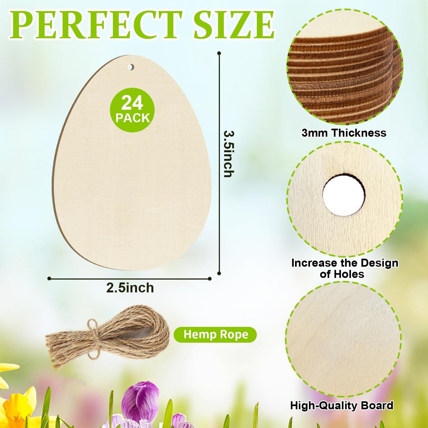 Wooden Egg Ornaments to Paint Easter Decoration Cutouts Unfinished 24PCS 3.5 x 3 inches, DIY Blank Unfinished Wood Discs Ornament for Home Crafts Hanging Spring St. Patrick Day Decoration