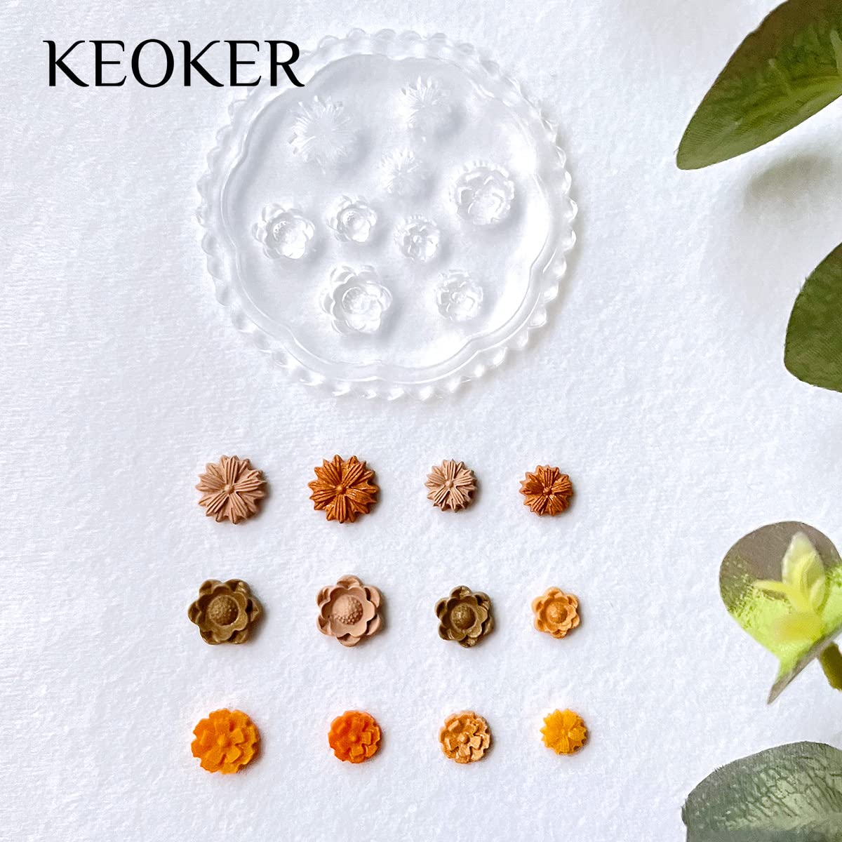 KEOKER Flower Polymer Clay Molds - 4 Pcs flower & Leaf Polymer Clay Molds for Jewelry Making, Daisy Miniature Clay Molds, Polymer Clay Molds for Polymer Clay Earrings Decoration (Mini Flower & Leaf)