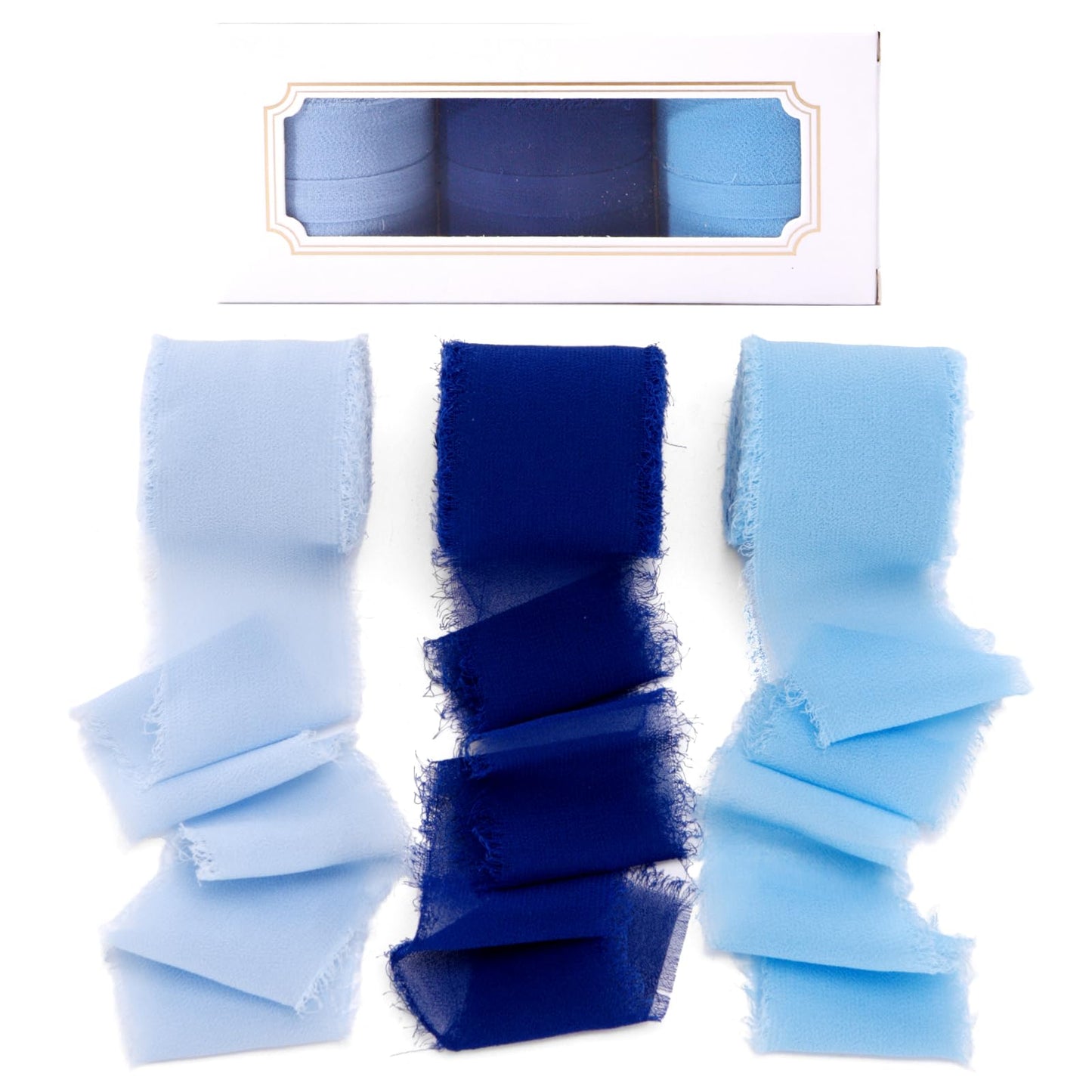 3 Rolls Chiffon Silk Ribbon-1.5 inches* 21 Yards Chiffon Ribbon Rolls, Flower Wrapping Chiffon Ribbon Set for Wedding Bouquets,Christmas Gift, DIY Crafts,Ribbon Hair Ties (Gradient Blue)