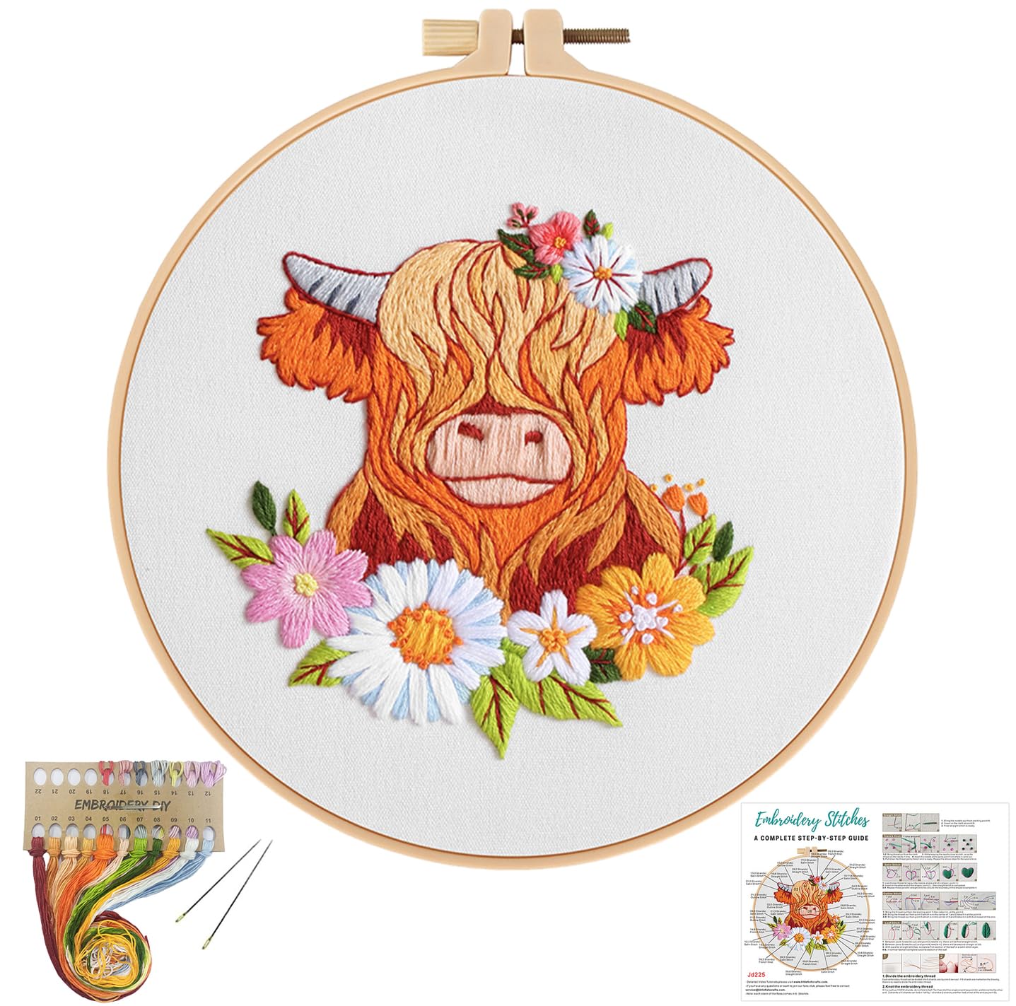Louise Maelys Highland Cow Embroidery Kits for Beginners,Cross Stitch Kit for Adults,DIY Needlepoint for Starters Including Cloth Hoop Needles Instruction and Threads