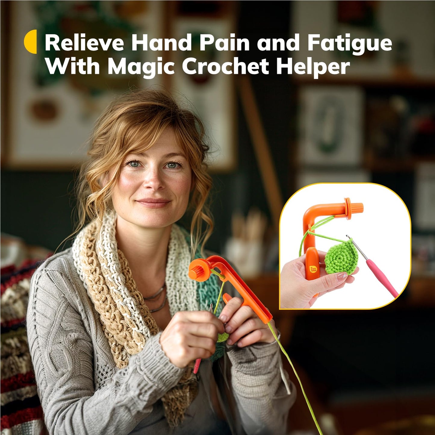 Crochet Holder for Beginners - Crochet Helper to Learn How to Crochet and Make Magic Rings, 3 in 1 Magic Rings Tool, Yarn Tension Regulator and Yarn Guide Tool, Crochet Tool for Beginners (Orange)