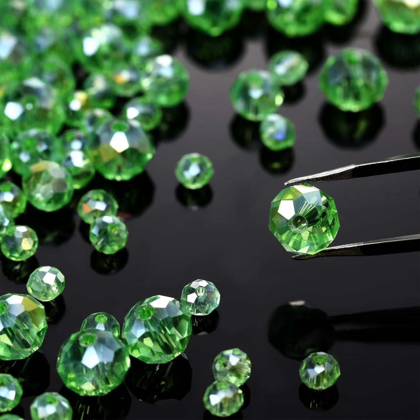 600 Pcs Crystal Glass Beads for Jewelry Making Bulk Faceted Gemstone Rondelle Loose Beads for Bracelet DIY Crafts 8 mm, 6 mm, 4 mm(Green)