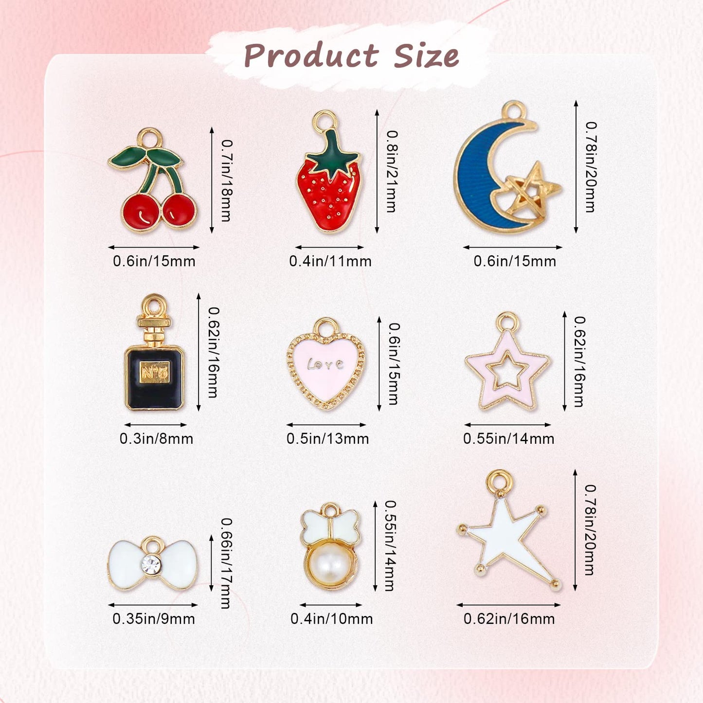 JIALEEY 60PCS Assorted Gold Plated Enamel Animal Moon Star Fruit Charm Pendant DIY for Necklace Bracelet Jewelry Making and Crafting