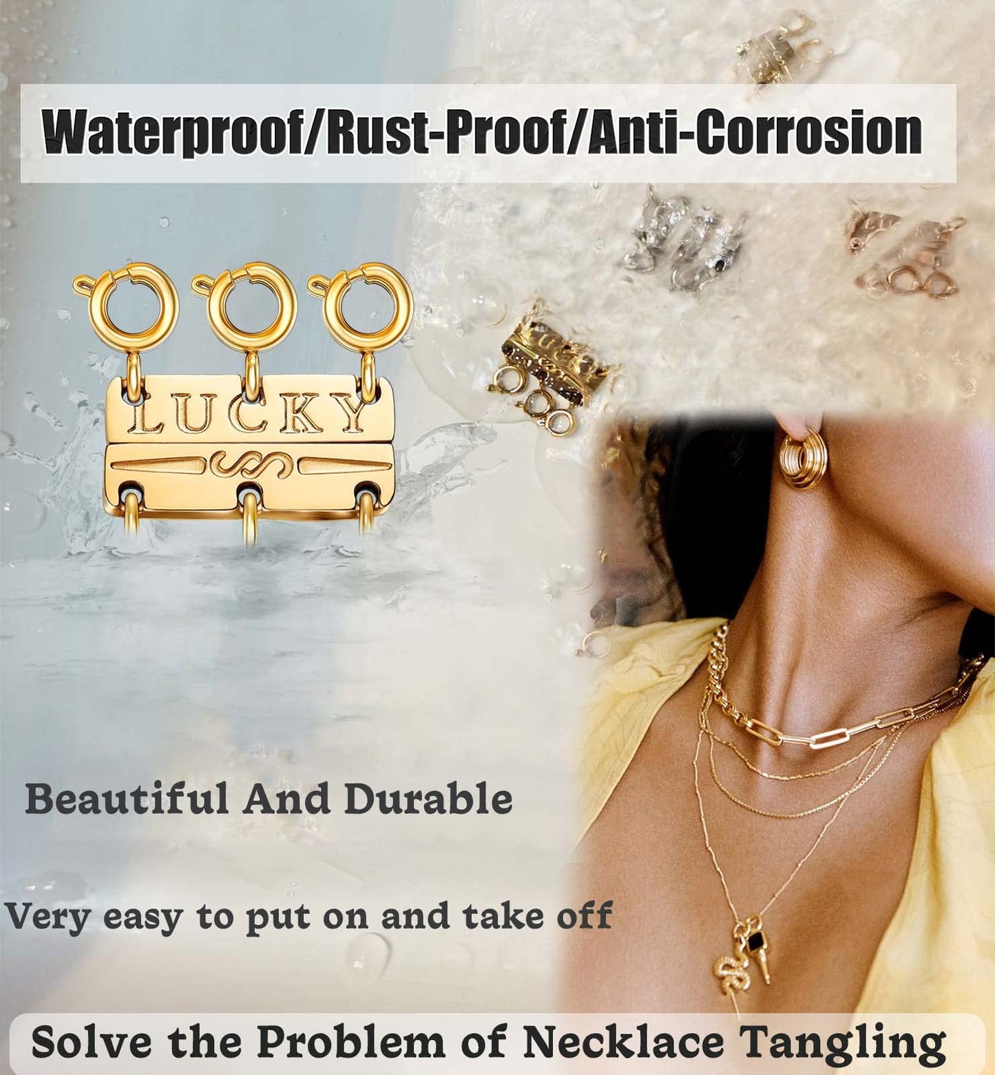 Dailyacc Lucky Necklace Layering Clasp 18K Gold and Silver Multiple Necklace Clasps for Layered Look Separator