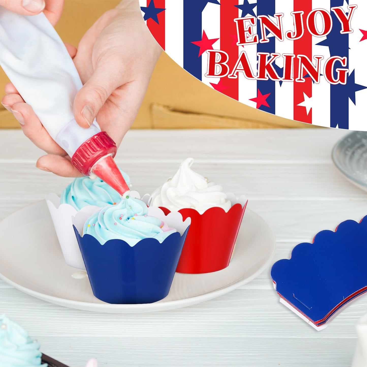Domensi 100 Pcs Patriotic Cupcake Liners 4th of July Cupcake Wrappers Red White Blue Baking Cups 250th Anniversary Muffin Baking Liners for USA Veteran Memorial Labor Day Birthday Party Decor