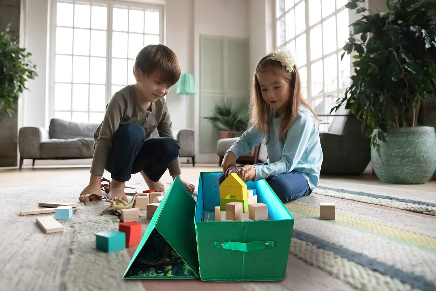 EMBRACE PLAY Toy storage box with car rug play mat - Toy box for boys and girls - 2 in 1 collapsible toy car storage- toyboxes for children - toy boxes for kids (Green)