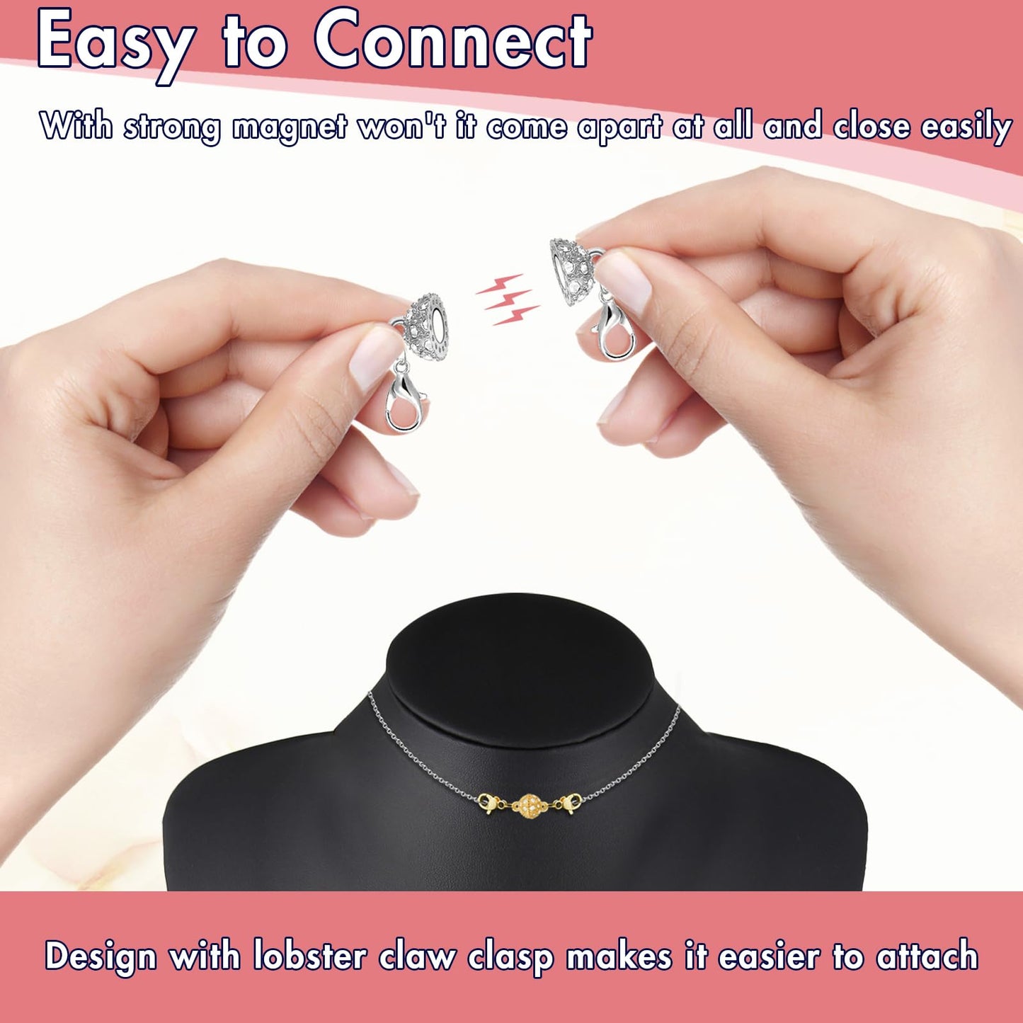 Magnetic Necklace Clasps and Closures, 12PCS Gold & Silver Magnetic Lobster Clasp Extenders for Necklaces & Bracelets, Easy Jewelry Converter for Women, Seniors, and Everyday Wear