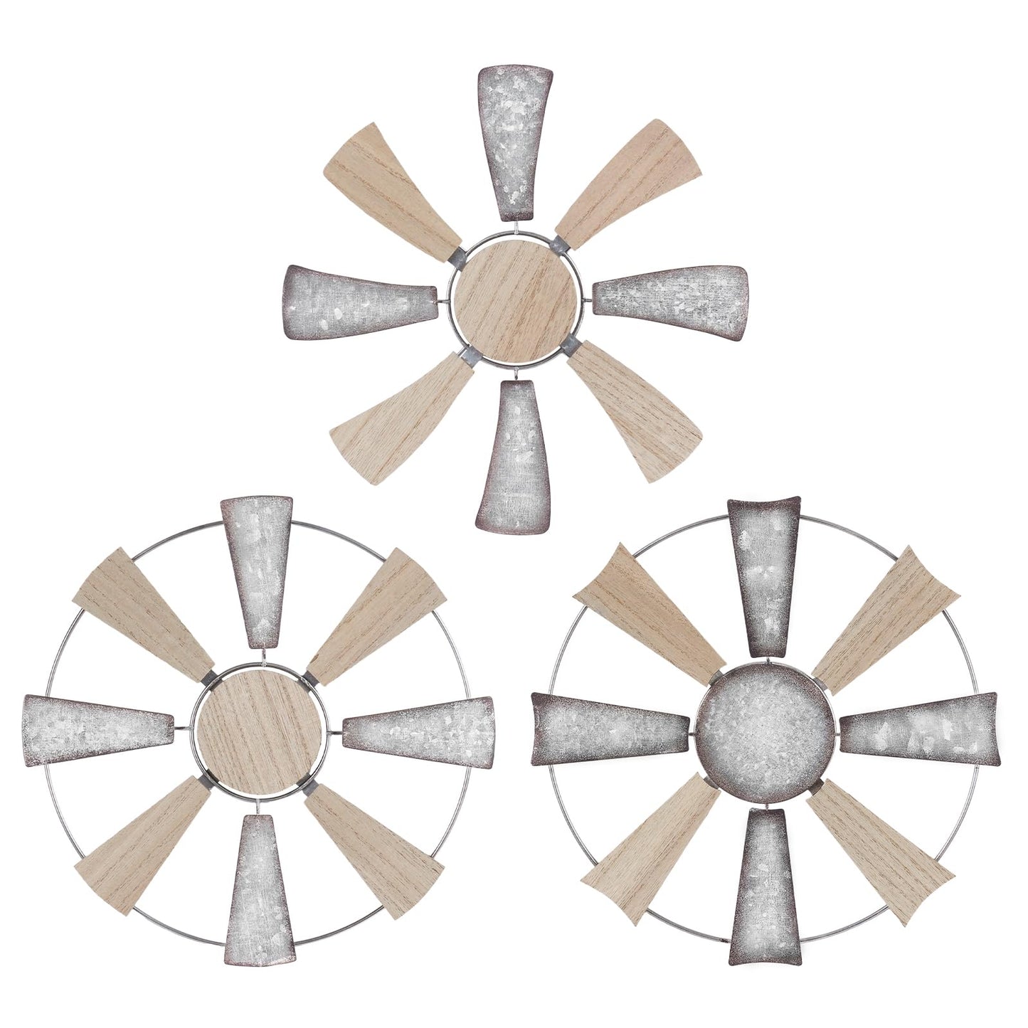 YEAHOME Farmhouse Wall Decor, 3 PCS 11" Wood Metal Windmill Wall Art for Rustic Farmhouse Decor, Western Country Home Decor for Kitchen, Living Room, Bathroom, House