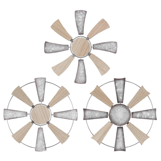 YEAHOME Farmhouse Wall Decor, 3 PCS 11" Wood Metal Windmill Wall Art for Rustic Farmhouse Decor, Western Country Home Decor for Kitchen, Living Room, Bathroom, House