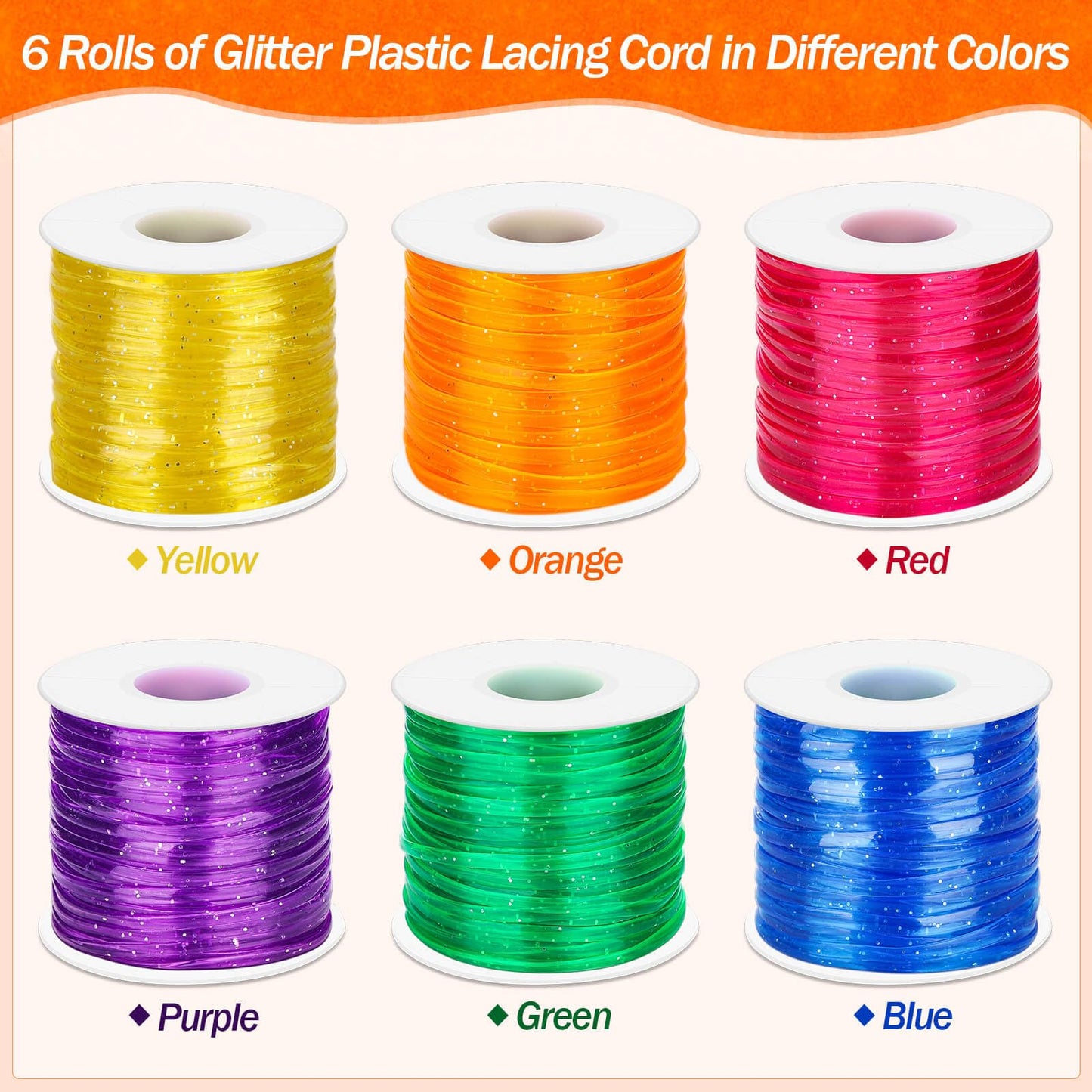 Cridoz 6 Pack Lanyard String Kit, Plastic Lacing Cord Gimp String Lanyard Weaving Kit for Boondoggle, Bracelets, Keychains, Crafts (Glitter)