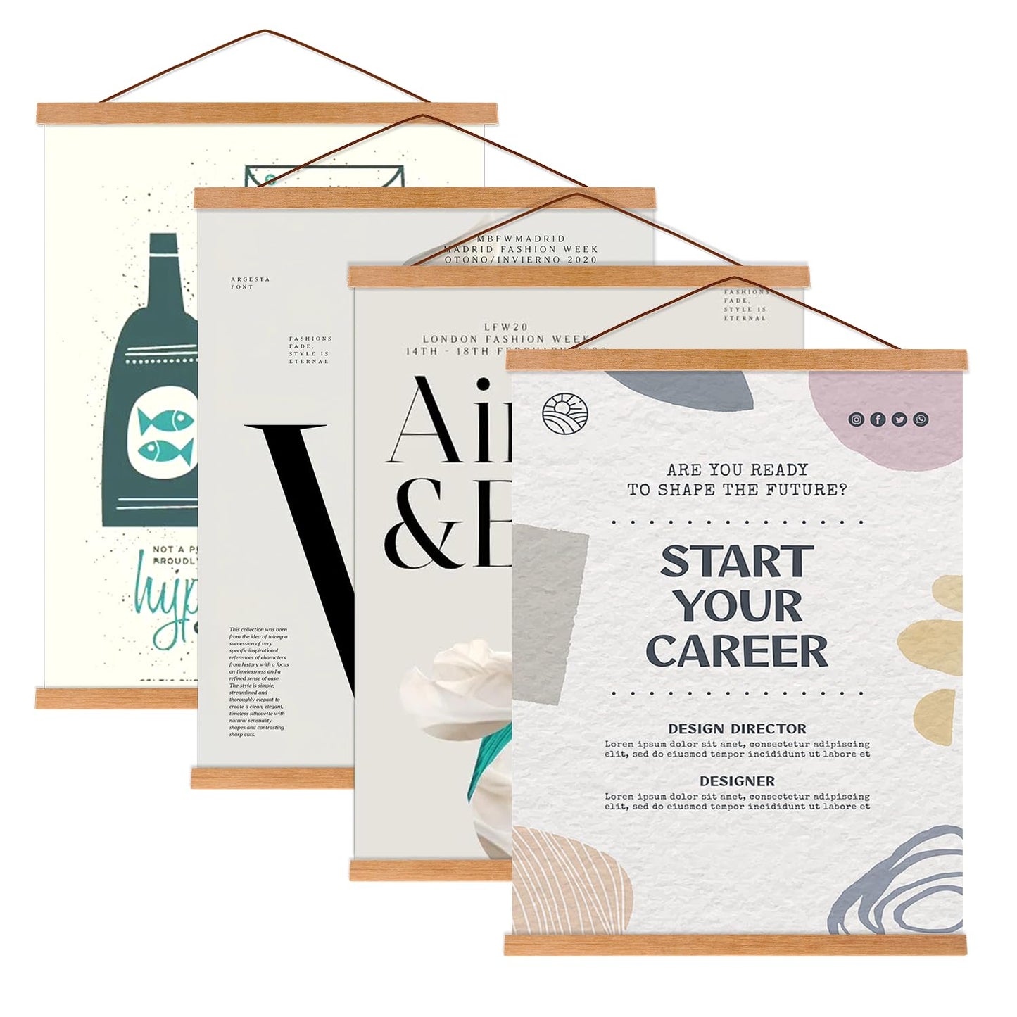 4 Pack Magnetic Poster Hanger Frame, 8x10 8x12 8x24 Light Wood Wooden Magnet Poster Frame for Maps Canvas Artwork Pictures Poster Hangers Frames (Teak,8")