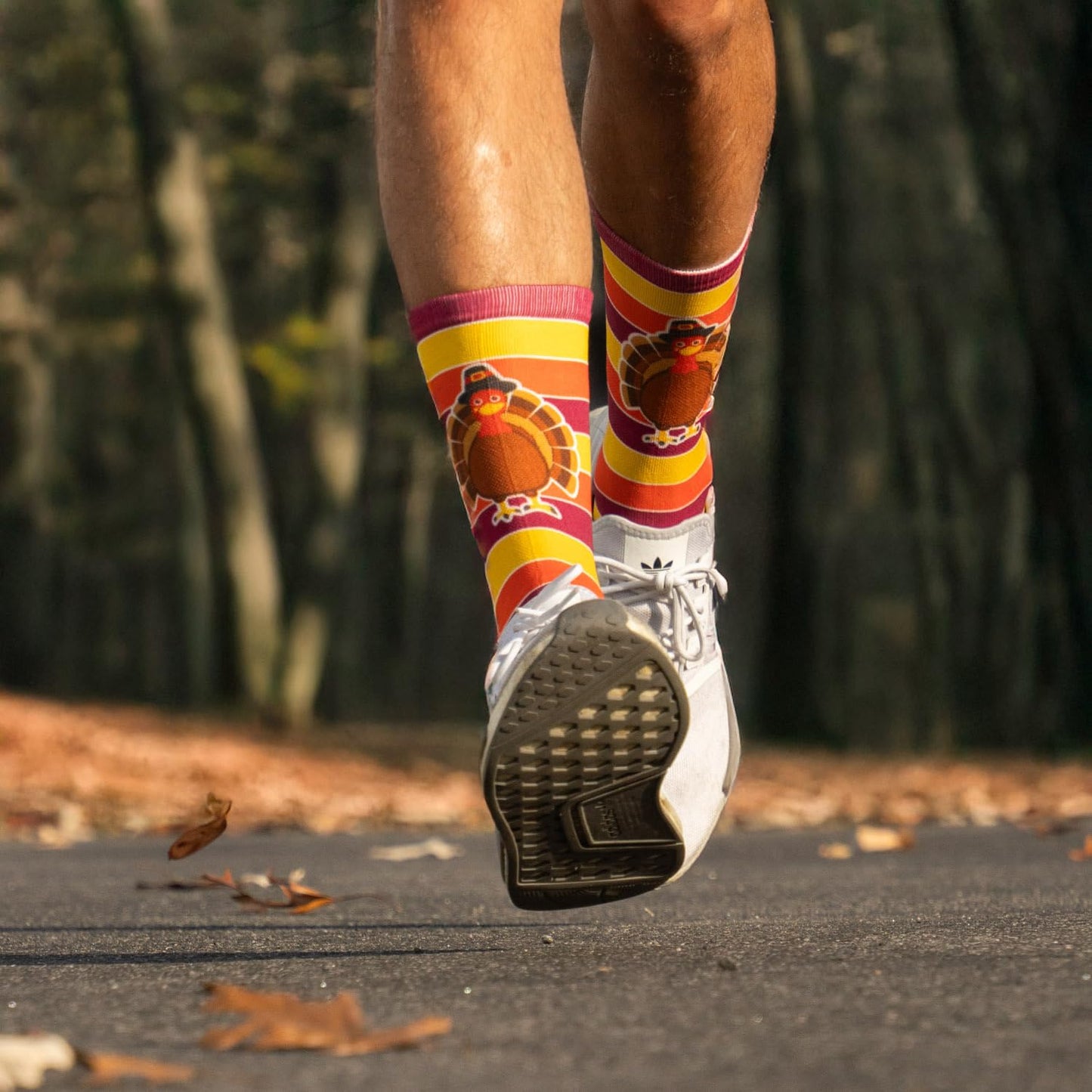 Gone For a Run Turkey Mid Calf Socks | Run Now Gobble Later Running Socks | Turkey Trot, Fun Running Socks | Small