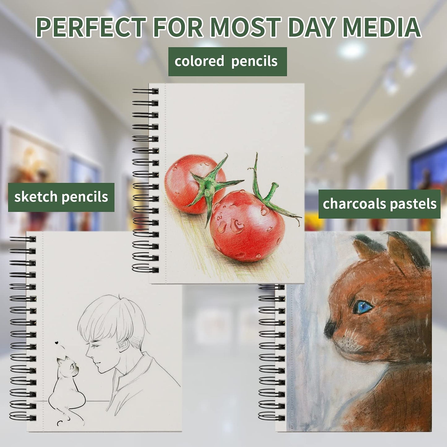 Sketch Book 5.5 X 8.5 inch, Artist Sketch Pad (Pack of 3), 300 Sheets (68lb/100gsm) Spiral Bound Sketchbook, 100 Sheets Each, Acid Free Drawing Paper, Suitable for Adults & Teens