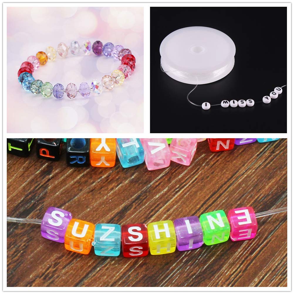 Amaney 4 Roll 0.8mm Elastic String, Stretchy String Crystal String Bead Cord with Beading Needles and Scissors for Bracelet, Beading and Jewelry Making