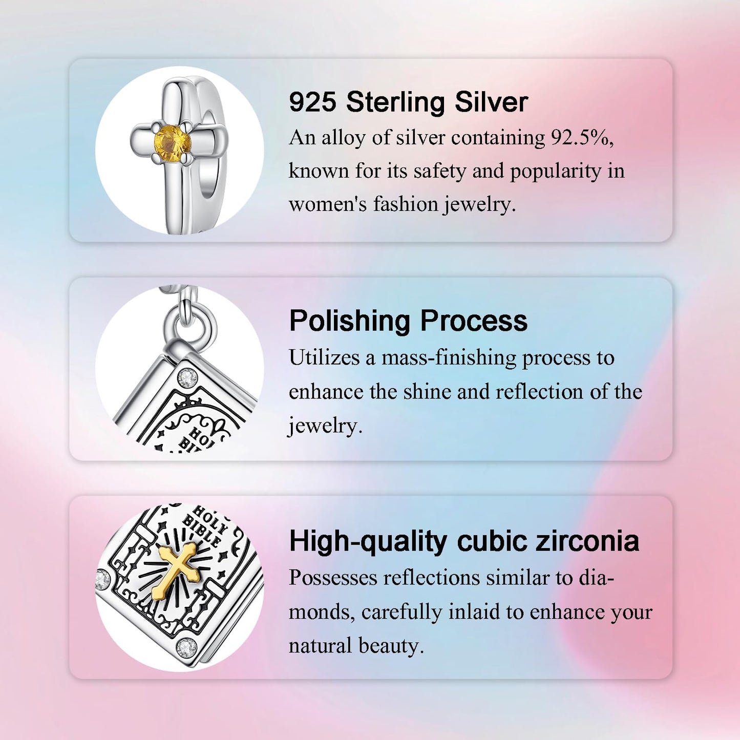 Alstade Openable Bible Dangle Charm 925 Sterling Silver Charms fits Bracelets and Necklace Pendant Bead Charms Jewelry Present for Women Family Friends