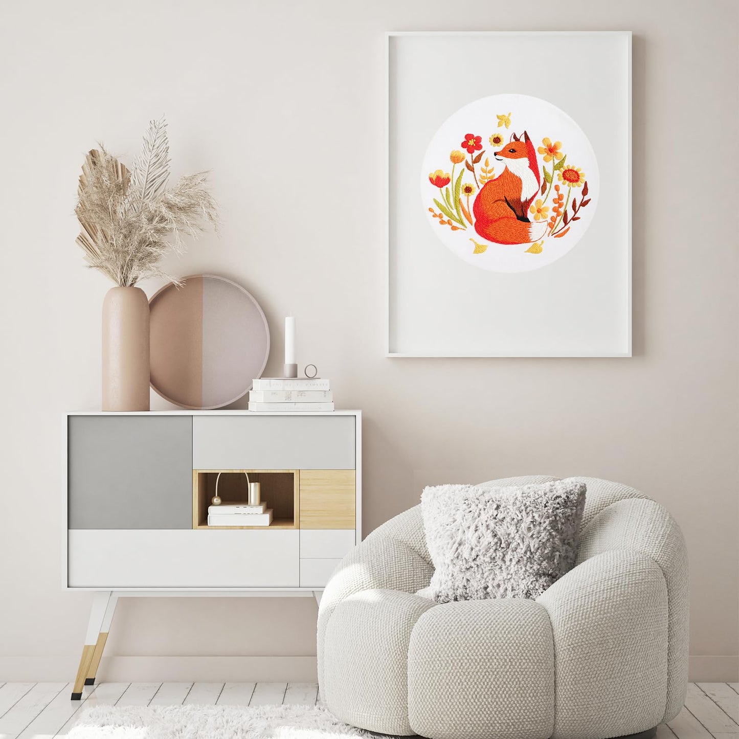 Louise Maelys Fall Fox Embroidery Kits for Beginners with Autumn Animal Pattern,Adults Starter Cross Stitch Kit DIY Needlepoint