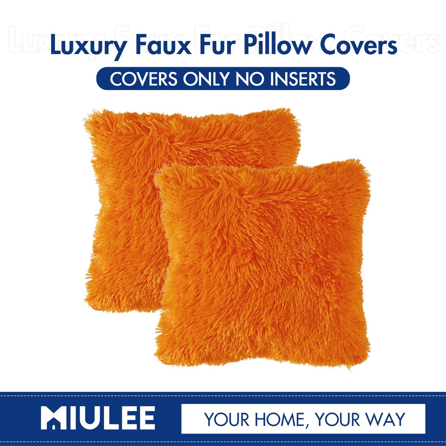 MIULEE Pack of 2 Luxury Faux Fur Throw Pillow Cover Deluxe Fall Decorative Plush Pillow Case Cushion Cover Shell for Sofa Bedroom Car 18x18 Inch Orange Halloween