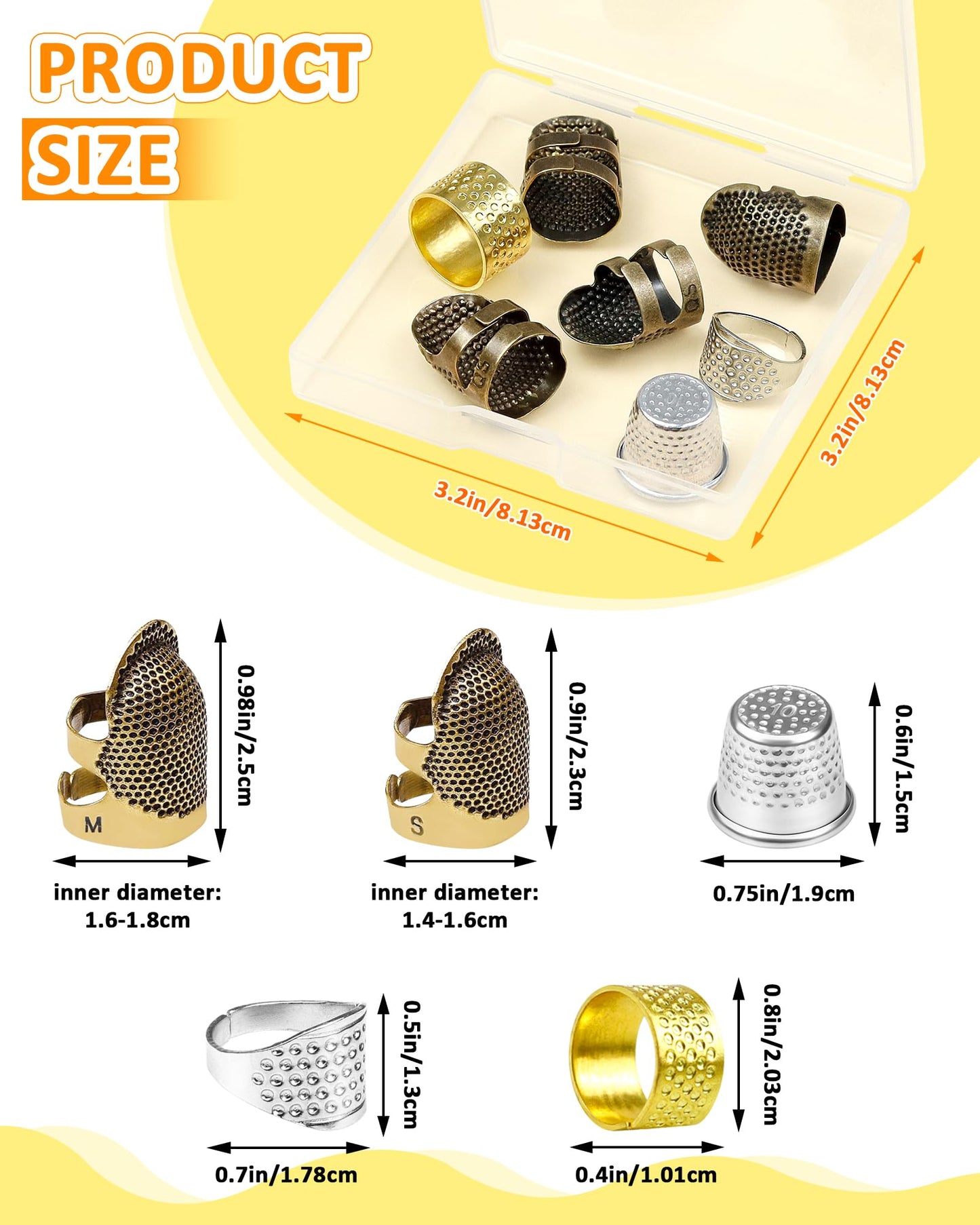 Thimble Kit– 7 PCS Sewing Thimbles for Hand Sewing, Metal Finger Protectors, Thimble Ring for Quilting and Embroidery
