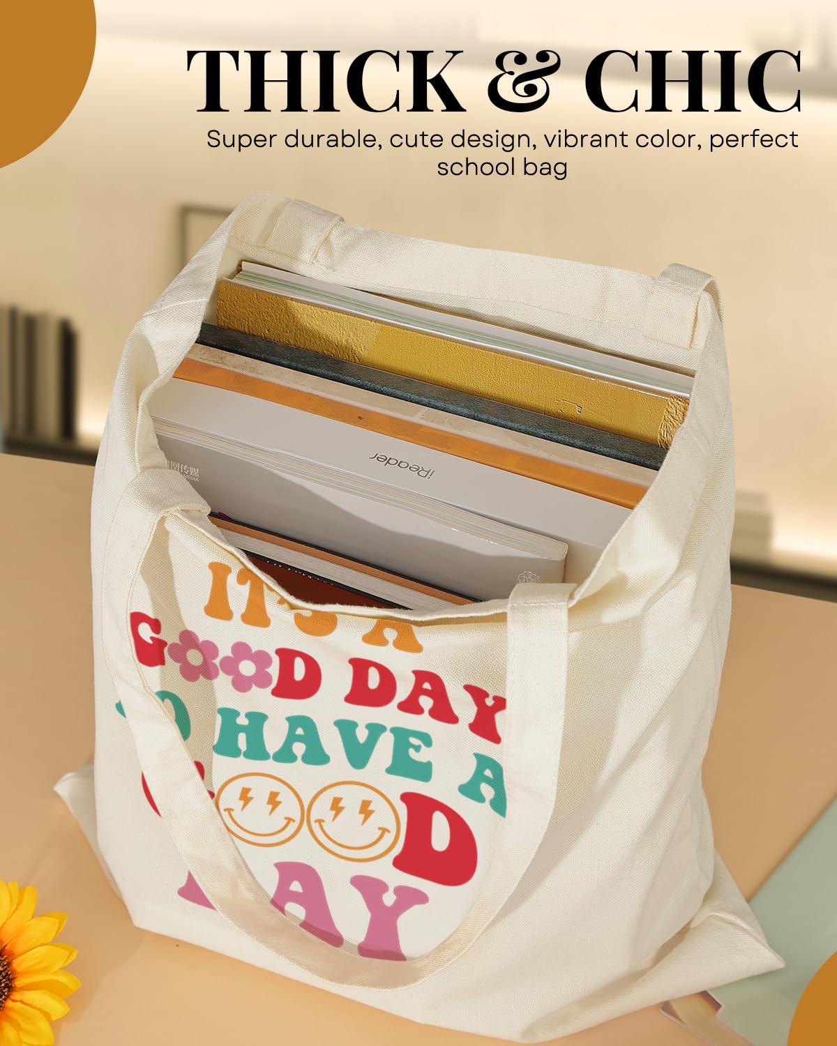 AUSVKAI Canvas Tote Bag Aesthetic Cute For Women Y2K School Grocery Bag Cotton Cloth Beach Totes Gift For Kids Girl-Its A Good Day