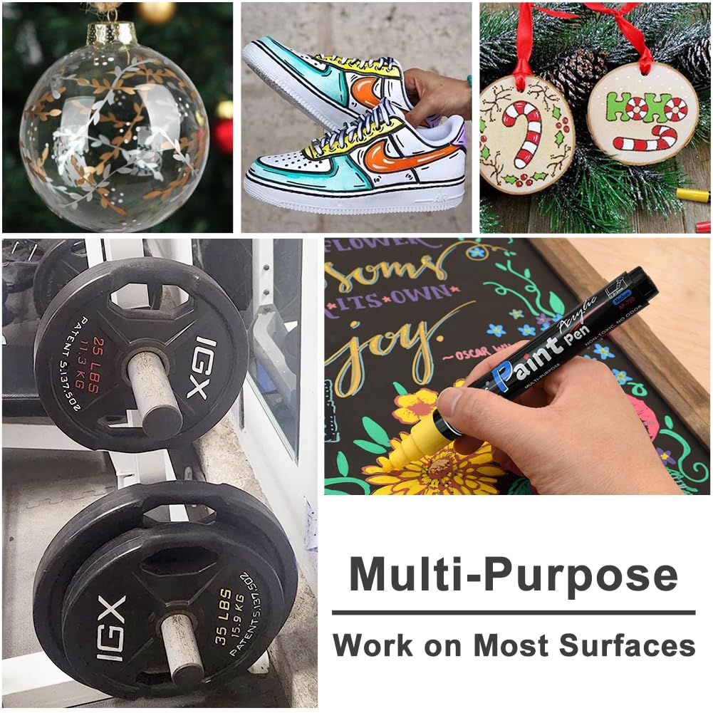 Overseas Black Paint Pens Paint Markers - Permanent Acrylic Markers 12 Pack, Water-Based, Quick Dry, Waterproof Paint Marker Pen for Rock, Wood, Plastic, Metal, Canvas, Glass, Fabric, Mugs. Medium Tip