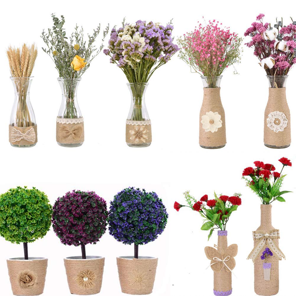 GUIFIER 30 PCS Burlap Flower Set,with 24 Handmade Burlap Flowers and Burlap Bow, 5 Burlap Lace Ribbon Rolls,1 Twine Glue Point Burlap Jute Ribbon for Wedding Party Decor Home Embellishment DIY Crafts