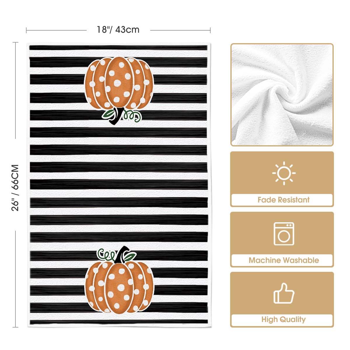 Artoid Mode Orange Polka Dot Stripes Hello Pumpkin Fall Kitchen Towels Dish Towels, 18x26 Inch Farmhouse Decoration Hand Towels Set of 2