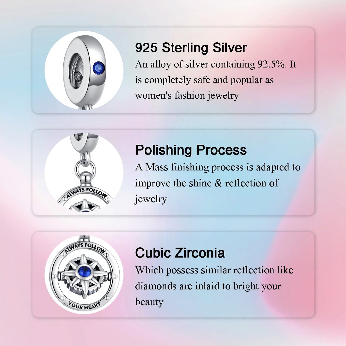 Alstade Spinning Compass Dangle Charm 925 Sterling Silver Charms fits Bracelets and Necklace Pendant Bead Charms Jewelry Present for Women Family Friends