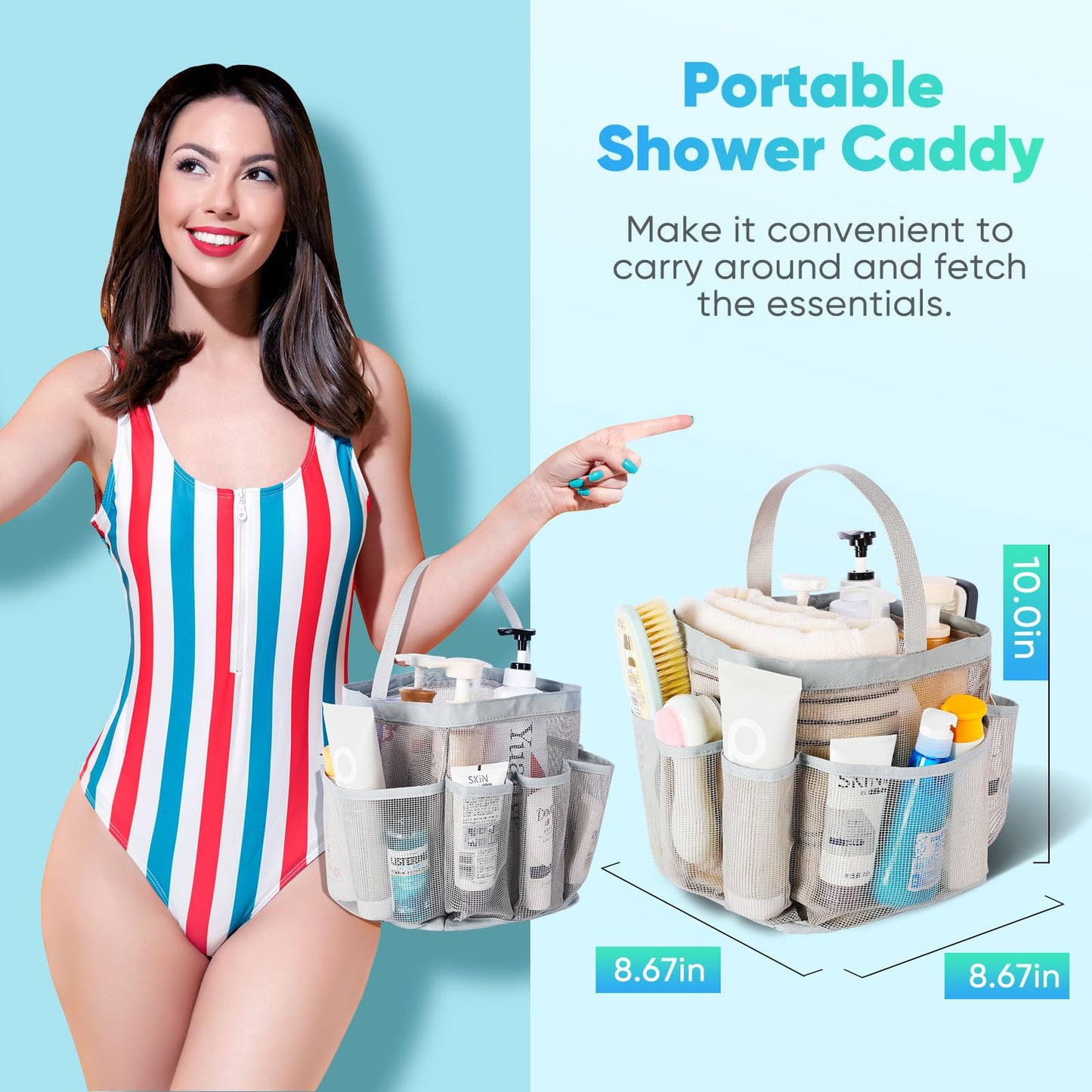 Mesh Shower Caddy Portable for College Dorm Room Essentials,Shower Caddy Dorm with 8-Pocket Large Capacity for Beach,Swimming,Gym,Travel essentials