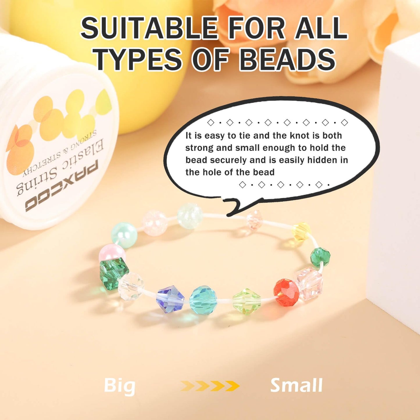 Paxcoo 1.4 mm Elastic Bracelet String Cord, White Stretch Bead Cord for Bracelet Making