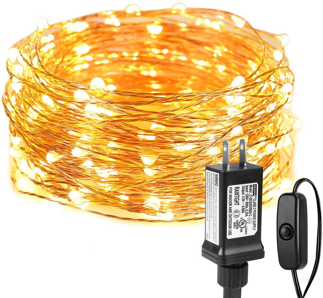 Lighting EVER Fairy Lights Plug in, 33ft 100 LED String Lights for Bedroom, Warm White Copper Wire Lights, Waterproof Indoor Outdoor Decorative Fairy Lights for Patio, Garden, Balcony, Vases, Craft