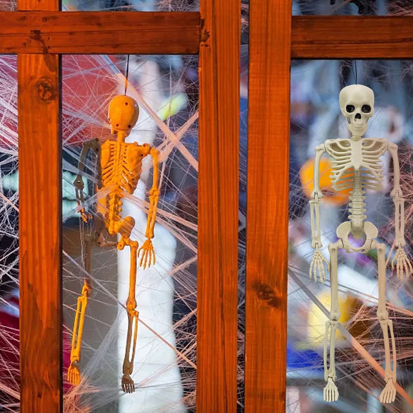 MEMOVAN 16" Halloween Skeleton 2pcs Full Body Posable Halloween Skeletons with Movable Joints Realistic Spooky Skeletons for Haunted House Graveyard Props Halloween Party Decorations