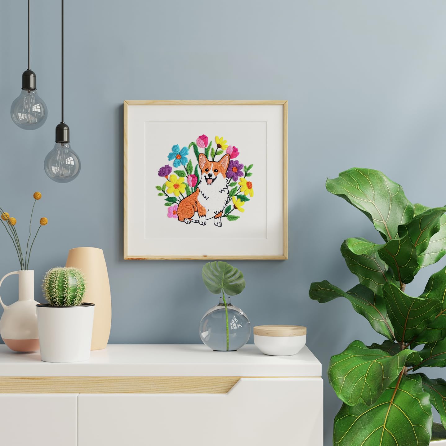 Louise Maelys Cute Dog Embroidery Kits for Beginners with Animal Flowers Pattern,Adults Starter Cross Stitch Kit DIY Needlepoint