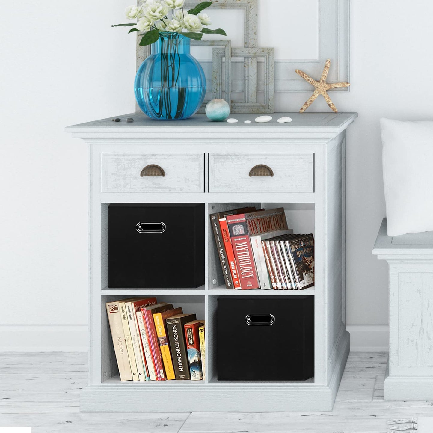 NieEnjoy Black Fabric Cubes Storage Containers ,Foldable Storage Bins Cubes Organizer Baskets with Dual Handles for Shelf Closet Set of 3,(Black)