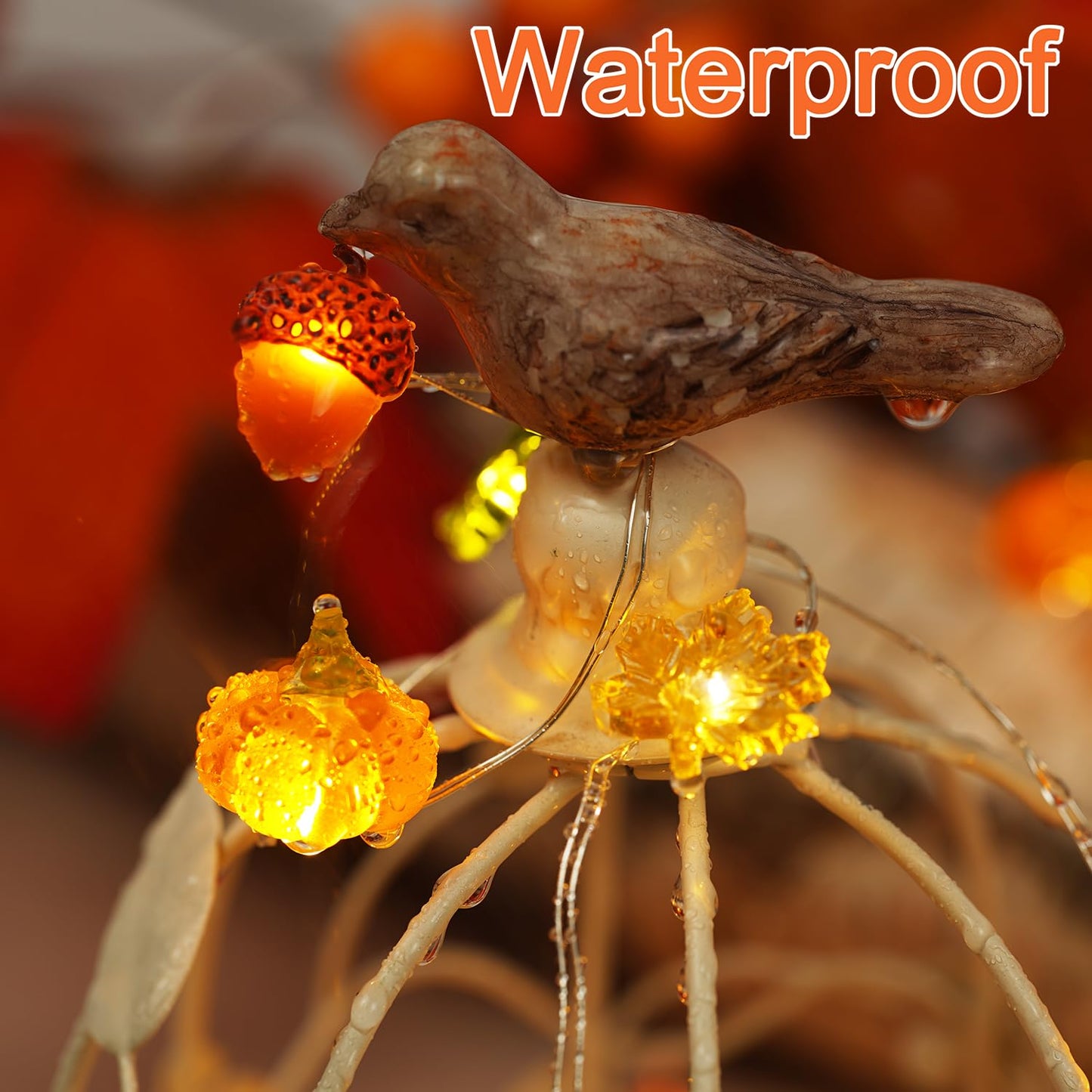 BOHON Thanksgiving Decoration Acorn 3D Pumpkin Maple Leaf String Lights Battery Operated with Remote 10ft 30 LEDs Orange Fall Lights for Home Autumn Garland Harvest Halloween Party Christmas Decor