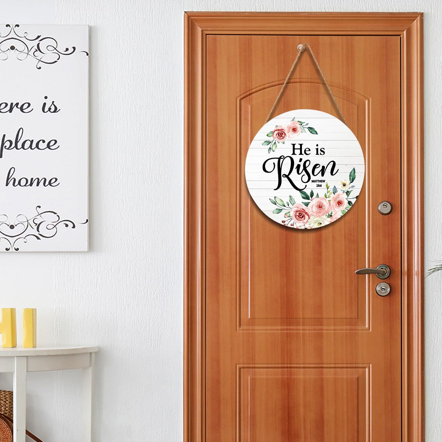 Harooni Easter Sign He is Risen Wooden Hanging Plates 12"x12" Religious Door Hanger Sign