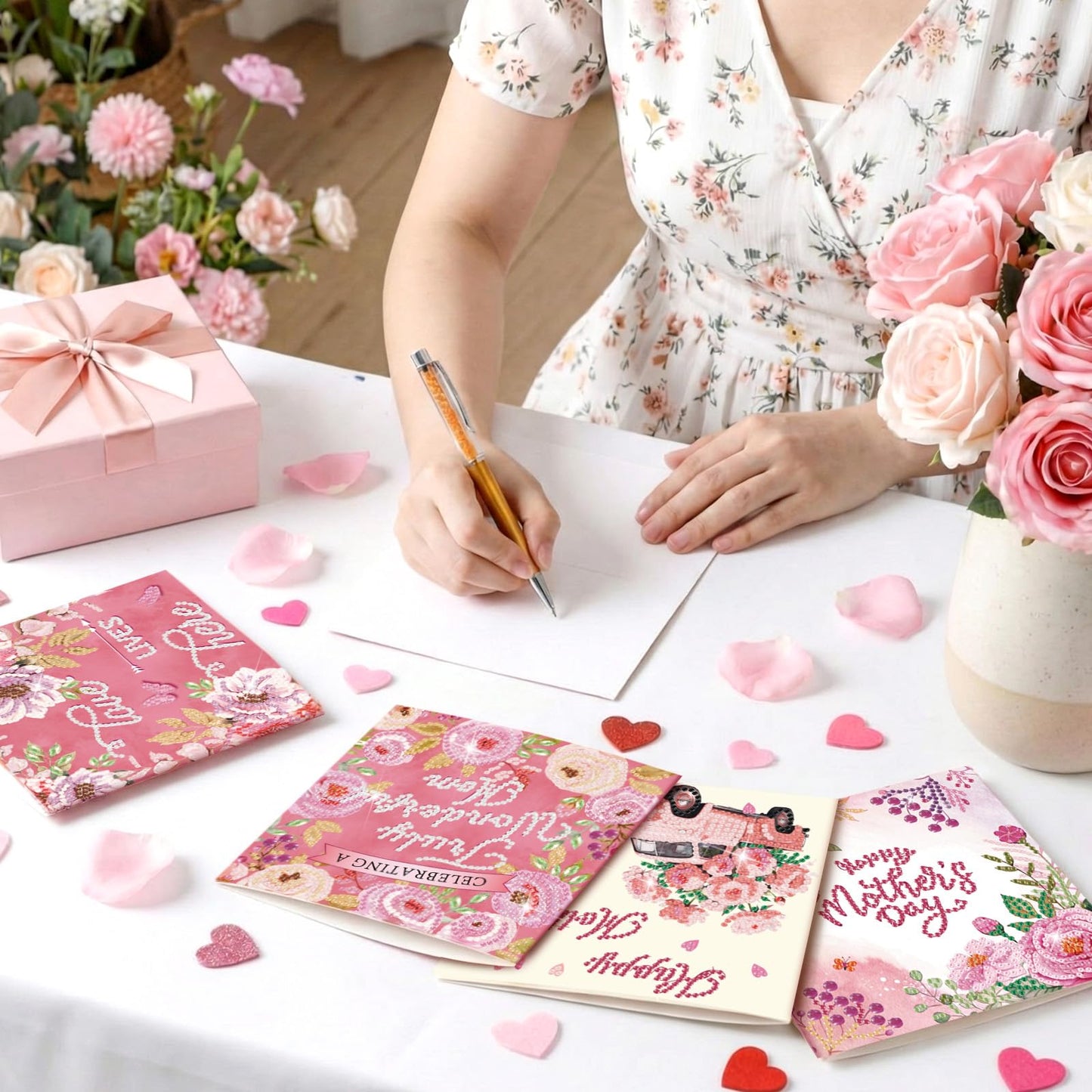 Saillong 12 Pack Mother's Day Diamond Painting Greeting Card Kits Mother's Day Diamond Art Cards with Envelopes 5D Rhinestones Painting Making Kits for Adult DIY Craft Family Friend Holiday Mom Gifts